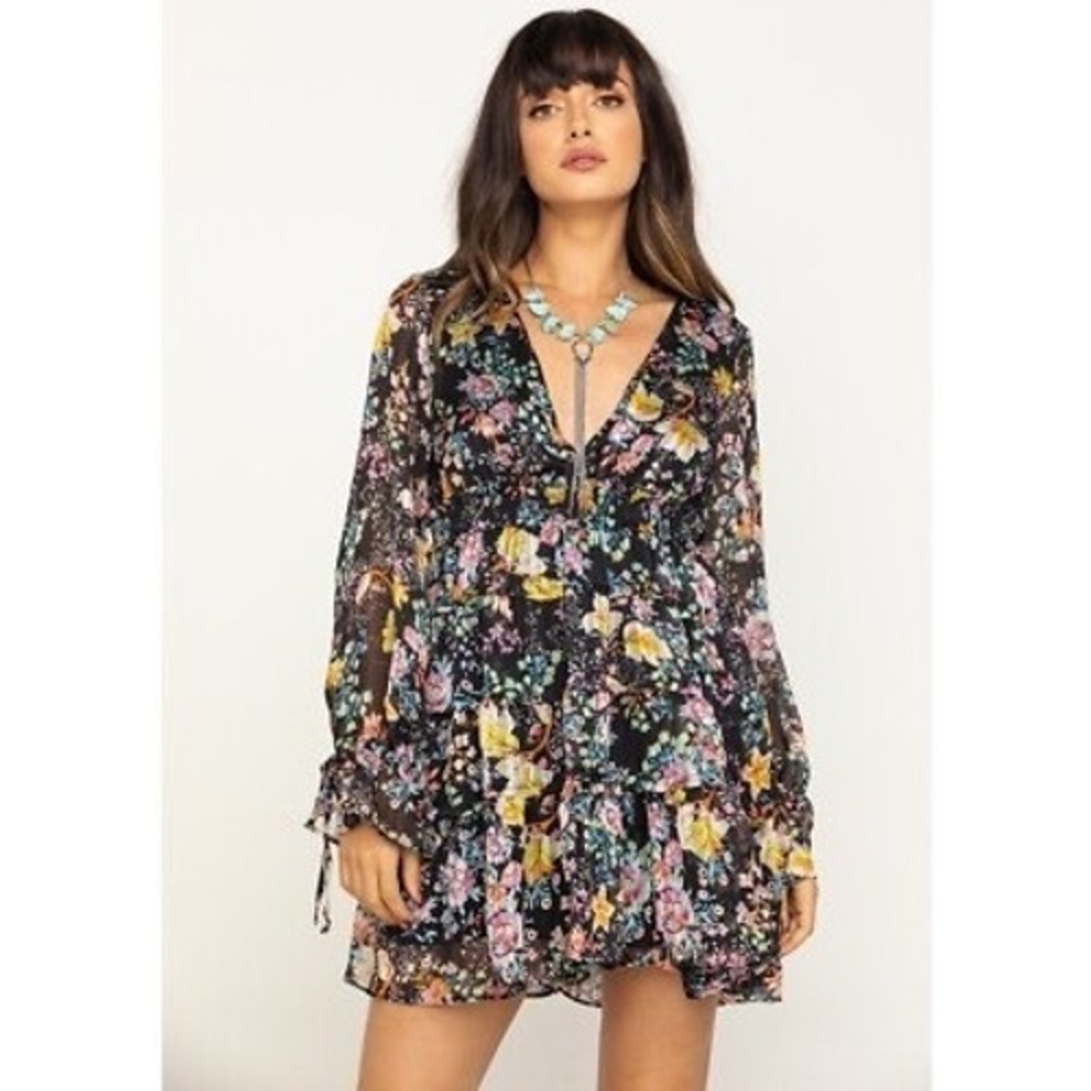 Free People Closer To The Heart Mini Dress Black Multi Floral Babe‎ XS